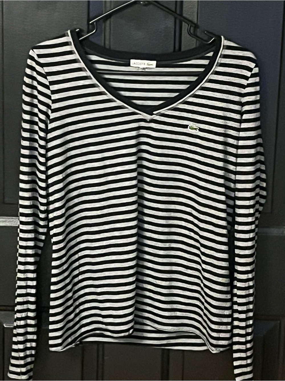 Lacoste Black & White Striped Crewneck Long Sleeve